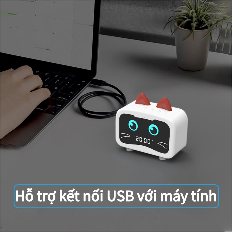 (2 trong 1) Loa bluetooth tai mèo tích hợp mặt đồng hồ hiển thị