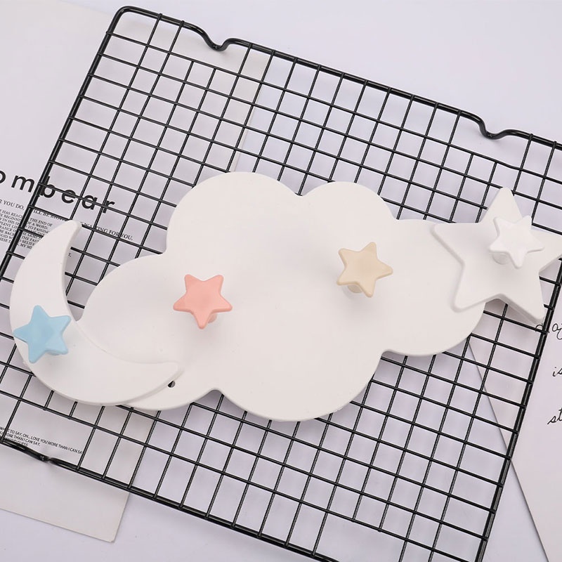 [threegoodstonesgen 0609] Creative Star Moon Cloud Shape Nail-free Wall Clothes Hooks Kids Room Decorative