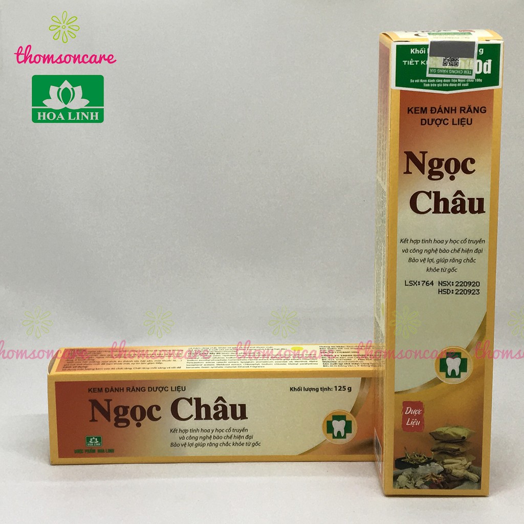 Kem đánh răng dược liệu Ngọc Châu tuýp 125g từ hoa hòe, muối, keo ong, vỏ cau và thảo dược