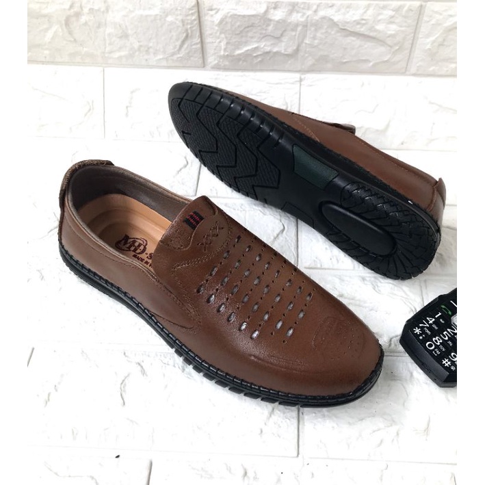 Giày lười da nam tản nhiệt..mẩu mới..màu vàng bò..sang trọng lịch lãm, mã LC04