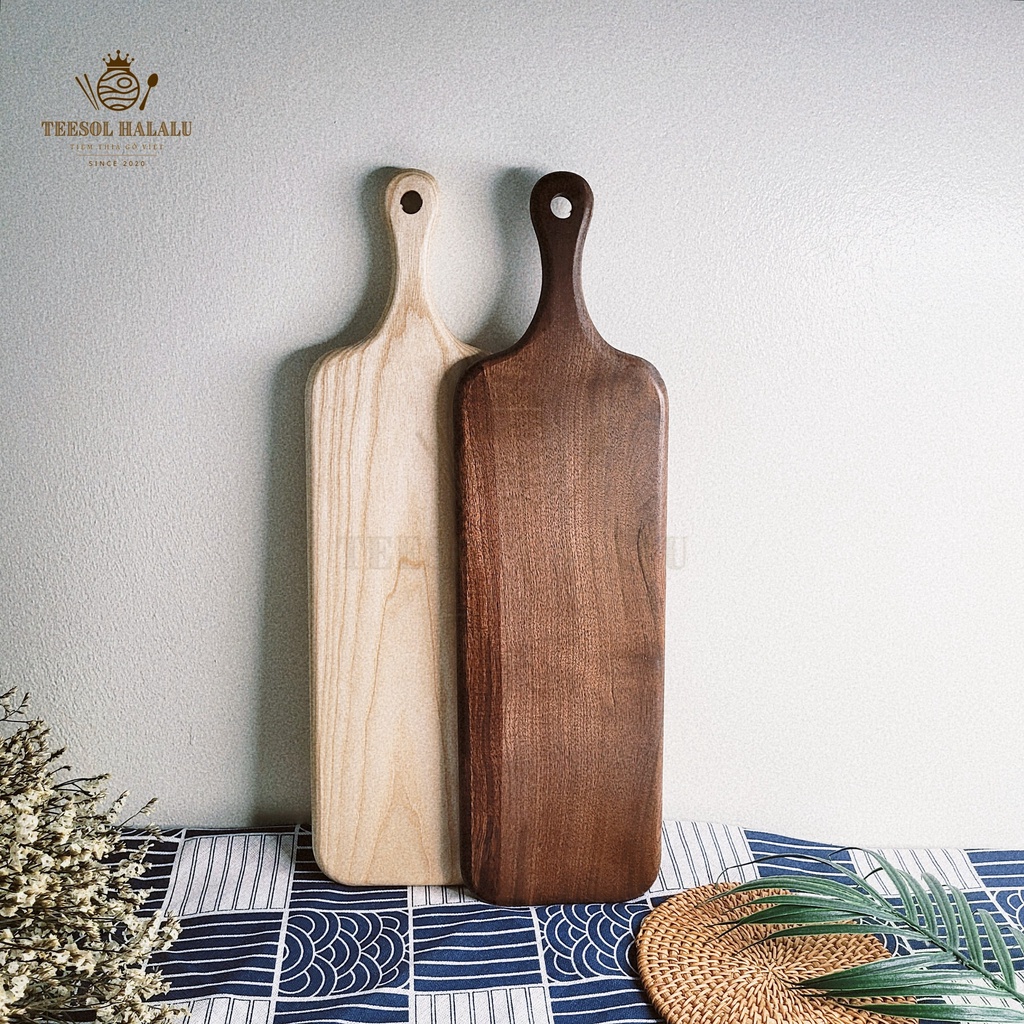 Thớt gỗ decor chất liệu gỗ tần bì - Khay gỗ hình chữ nhật có cán tay cầm tiện lợi