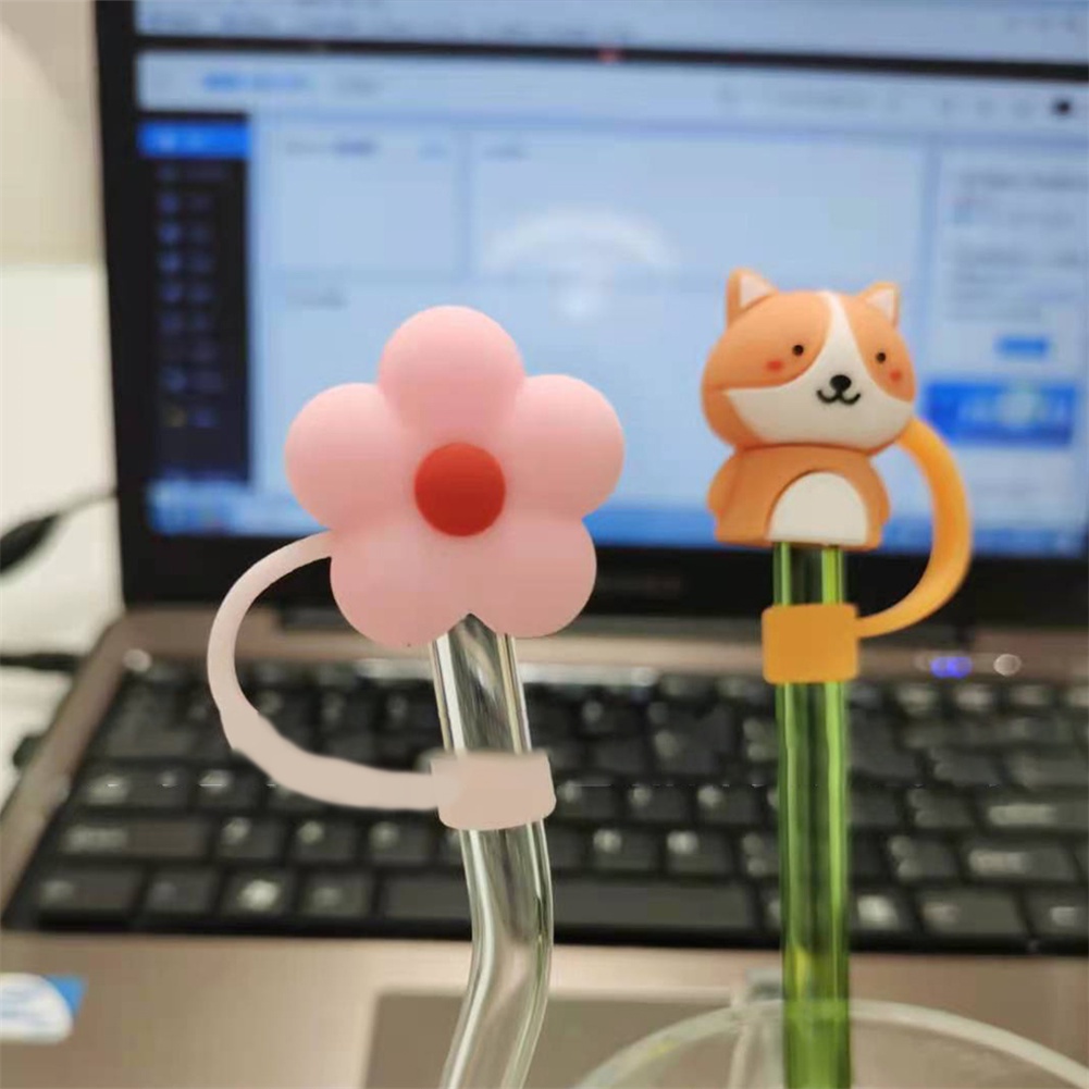 Nắp đậy ống hút silicone thiết kế hoạt hình đáng yêu bảo vệ chống bụi bẩn không bao gồm ống hút