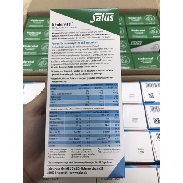 CANXI HỮU CƠ KINDERVITAL CHO BÉ 250ML  mẫu mới