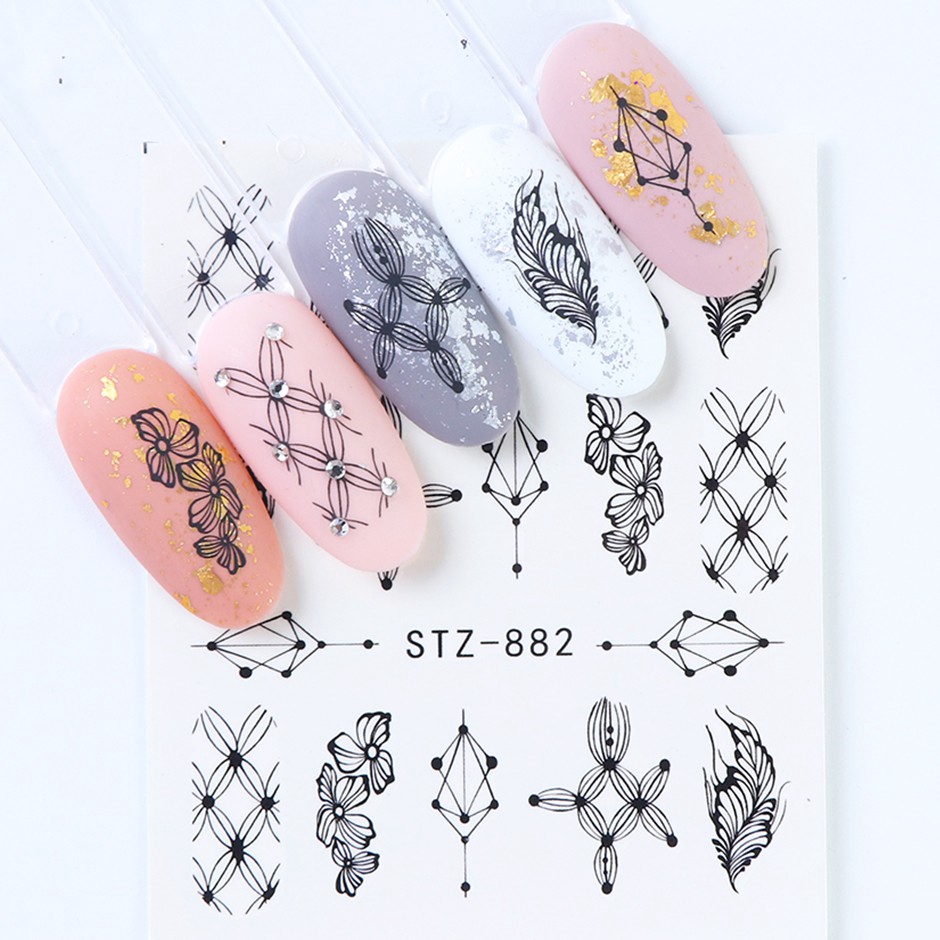 HAMA NAIL 14pcs Nail Stickers Slider Flower Lotus Butterfly DIY Floral Designs Water Tattoo for Wraps Decals
