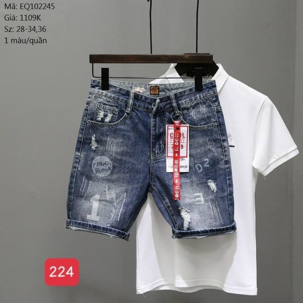 Quần Short Jean Nam-Quần Short Bò Màu Xanh Bạc MS224DT Rách Xướt Cào Nhẹ Nhàng