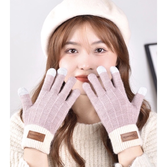 Găng tay len cảm ứng cho nam nữ dầy dặn lót lông ấm áp mùa đông mã K22