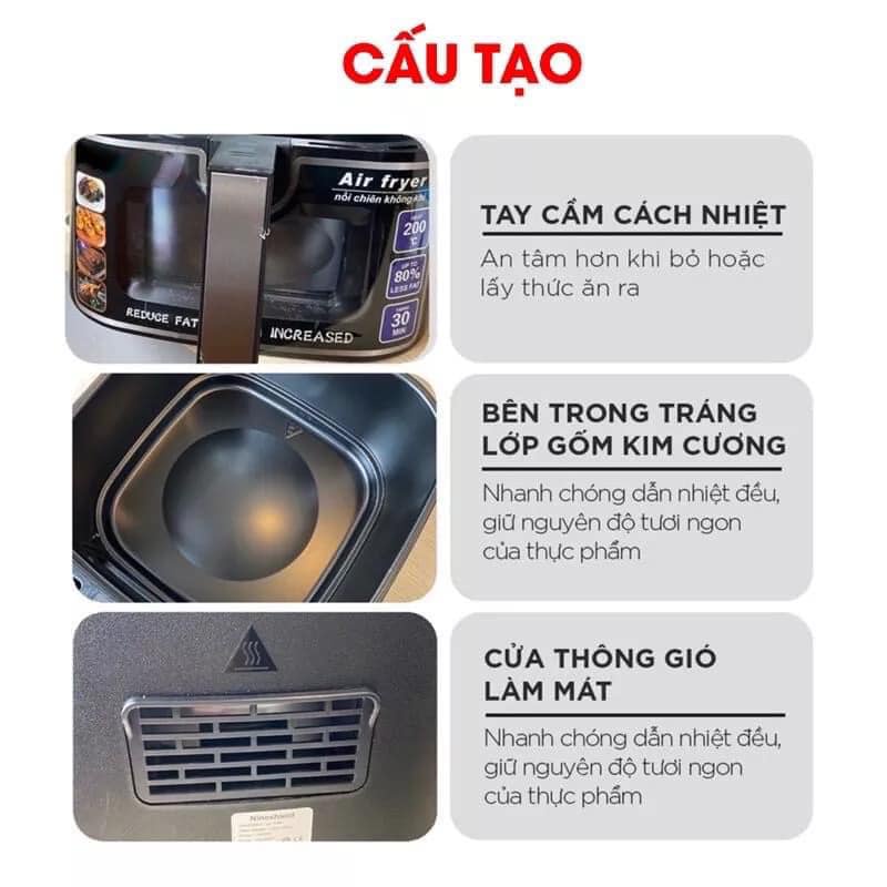 Nồi chiên không dầu AQUA 9.5L - bảo hành 12 tháng - mặt kính