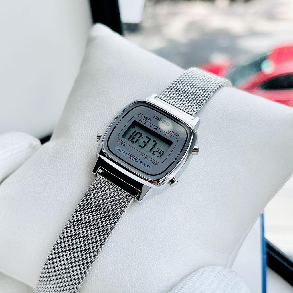 Đồng hồ Nữ Casio LA670WEM-7EF, đồng hồ chính hãng, bạc full dây mesh