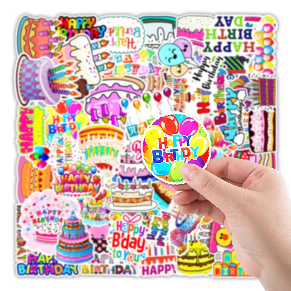 50 Sticker HAPPY BIRTHDAY chống nước sticker dán laptop, điện thoại, đàn guitar, mũ bảo hiểm, vali không trùng nhau