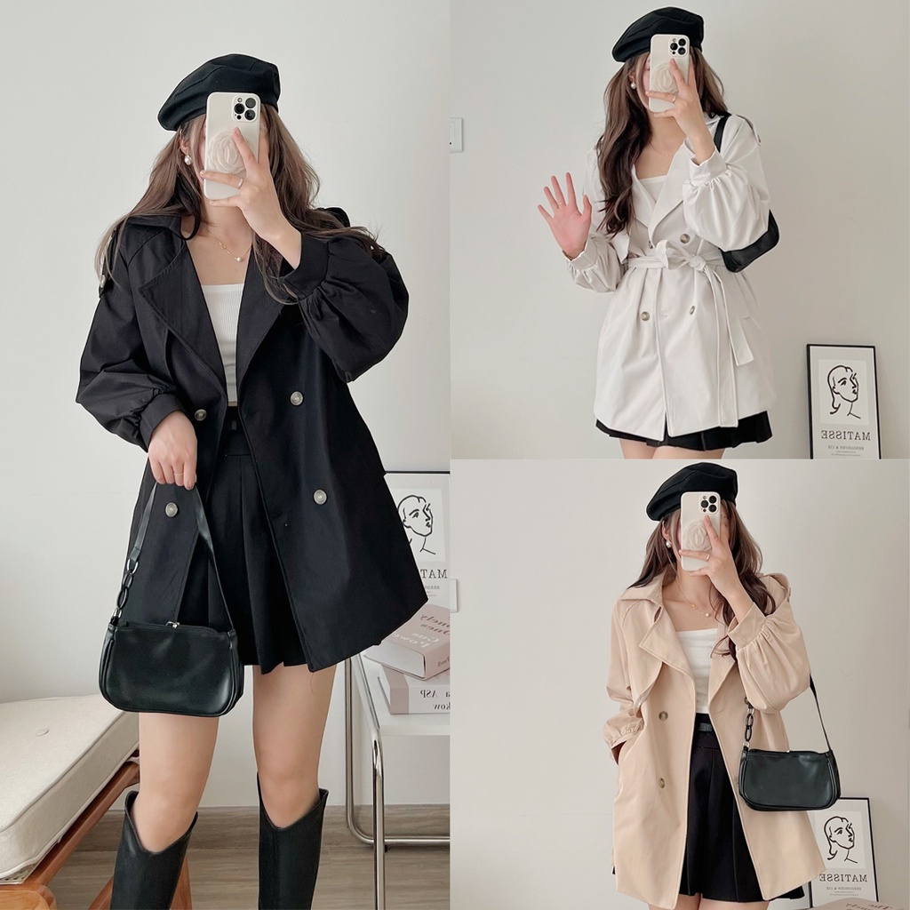 Áo khoác Hàn Quốc, Áo khoác dạ dáng dài chất kaki thắt dây đai style Hàn Quốc
