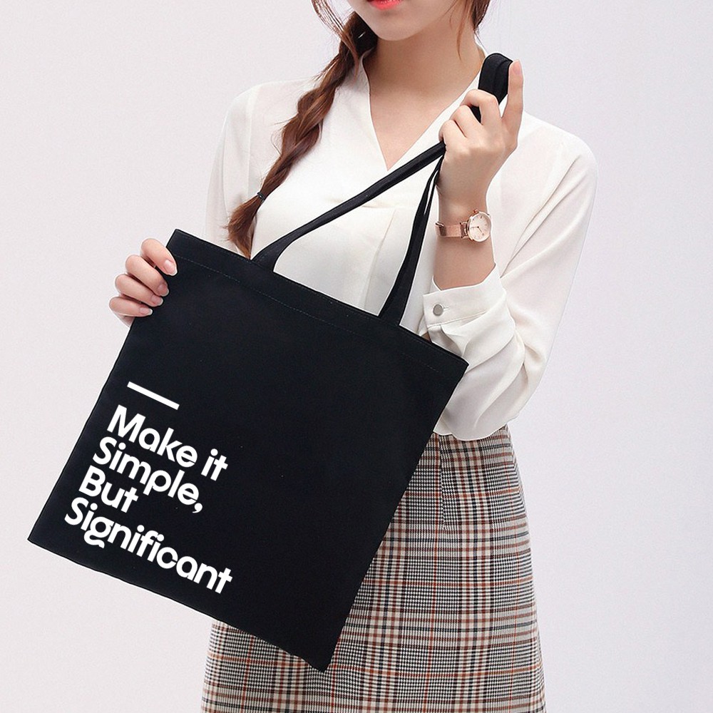 Túi Vải Tote Ginko Dây Kéo Phong Cách ulzzang Hàn Quốc In Hình Make It Simple B06