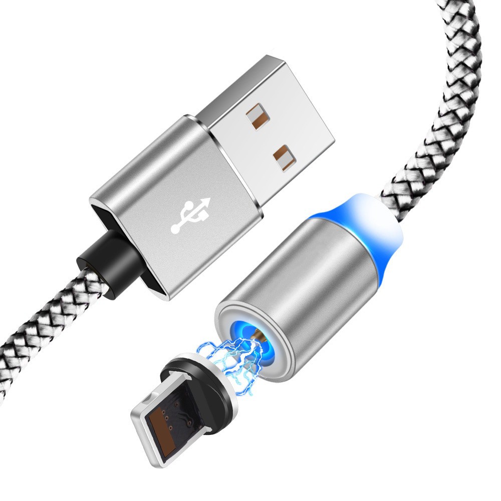 [COMBO 1 DÂY+3 ĐẦU SẠC] Cáp sạc từ hút nam châm đầu Iphone- micro USB - Type C - Dây dù - xoay 360 độ có LED cao cấp