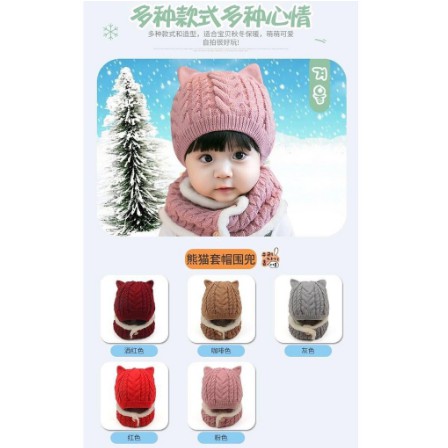 Set mũ len và khăn len ống quàng cổ 2 cúc (mũ có 2 tai mèo kute) lót lông cực ấm cho bé từ 6m-3y (loại đẹp)