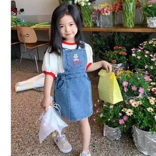 Set váy yếm bò phối áo thun cực xinh cho bé gái_umeekids
