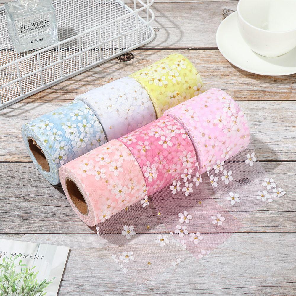 JUNE Cuộn Ruy Băng Vải Tuyn Lưới Họa Tiết Hoa Cúc 6cm 25Yards