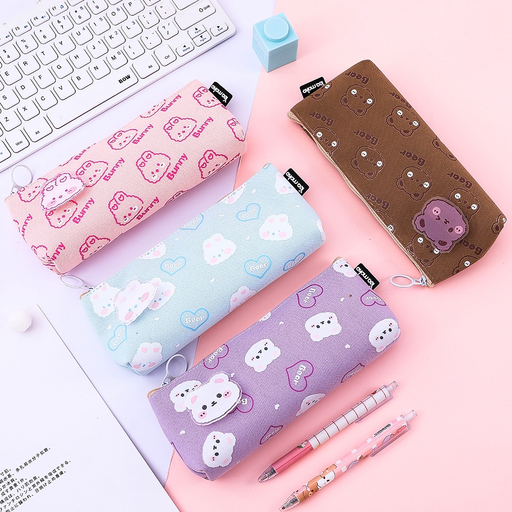 Túi Đựng Bút Bằng Vải Canvas Hình Tam Giác In Hình Cô Gái Dễ Thương