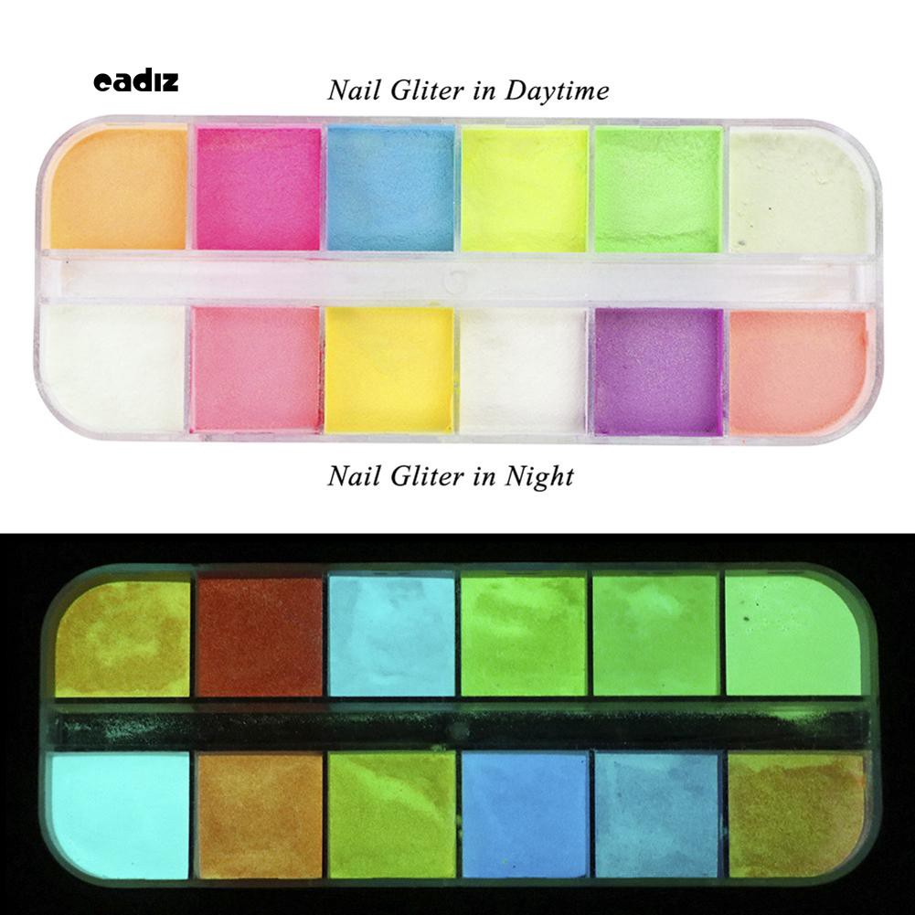 Hộp bột nhũ kim tuyến trang trí móng tay dạ quang