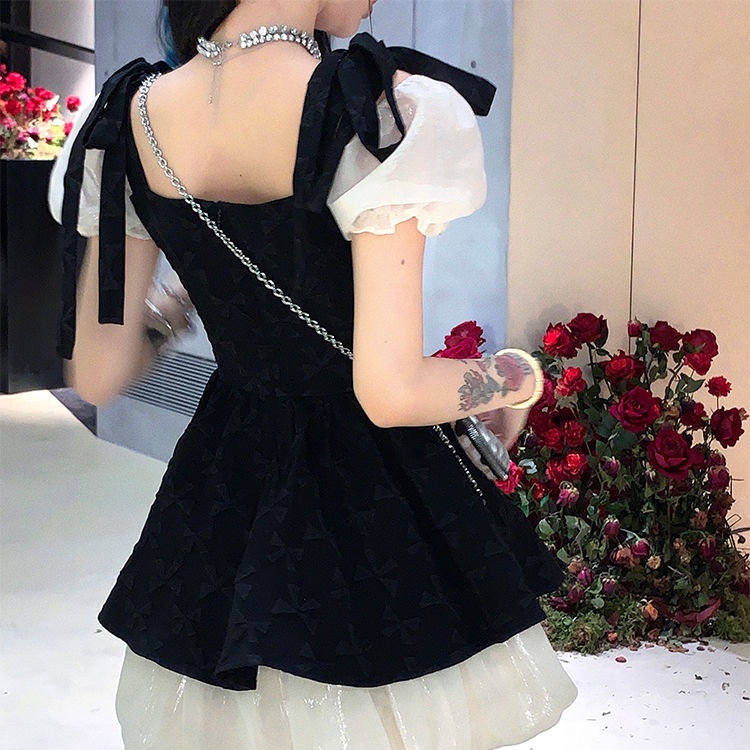 Đầm Hai Dây Màu Đen Phong Cách Pháp Thời Trang Mùa Hè Quyến Rũ Cho Nữ