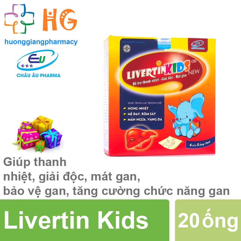 Mát gan cho bé Livertin Kids New Giải độc gan Bảo vệ gan Tăng cường chức năng gan Giảm mụn nhọt mẩn ngứa rôm sẩy vàng da