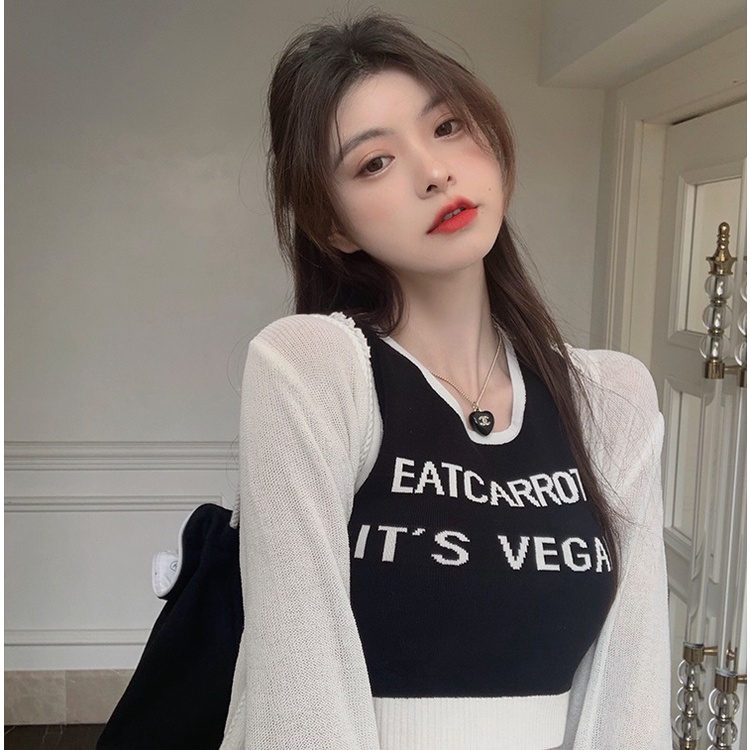 【ZHELIHANGFEI】 / Áo Thun Thể Thao Sát Nách Ôm Dáng Hở Rốn Bằng Lụa Lạnh In Chữ Phong Cách Hong Kong Quyến Rũ Cho Nữ