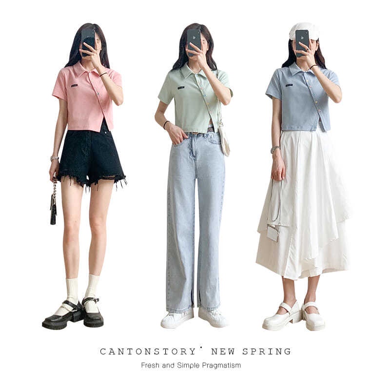 Áo polo Ngắn Tay Thoáng Khí Phong Cách Hàn Quốc Thời Trang Mùa Hè Cho Nữ