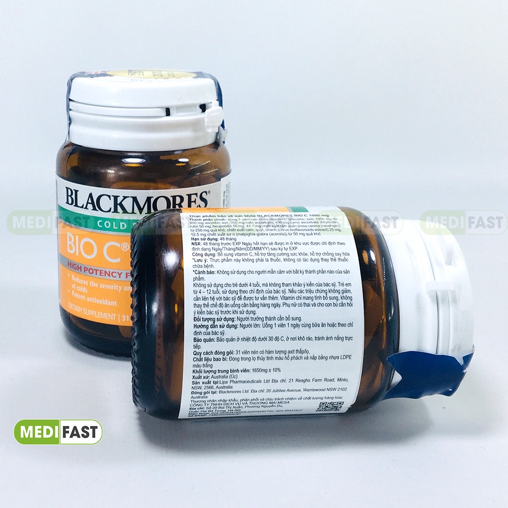 Vitamin C - Blackmores Bio C 1000mg - Lọ 31 viên bổ sung vtm C - Hàng nhập khẩu chính hãng.