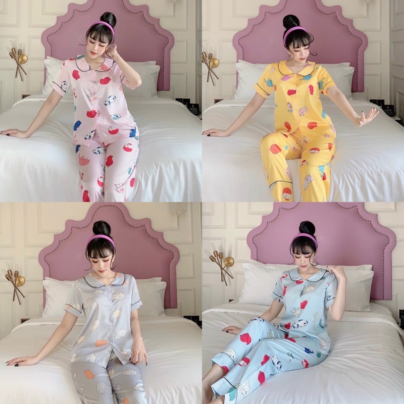 Đồ Bộ Pizama Cổ Lá Sen Tay Ngắn Quần Dài