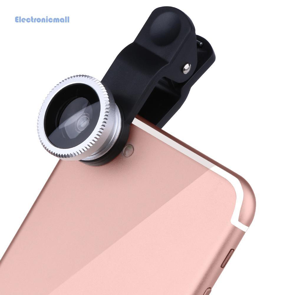 ⌓Ele stock⌓VODOOL Universal Clip 3-in-1 180¡ã Fish Eye Wide Angle Macro Camera Lens Kit 3 in 1