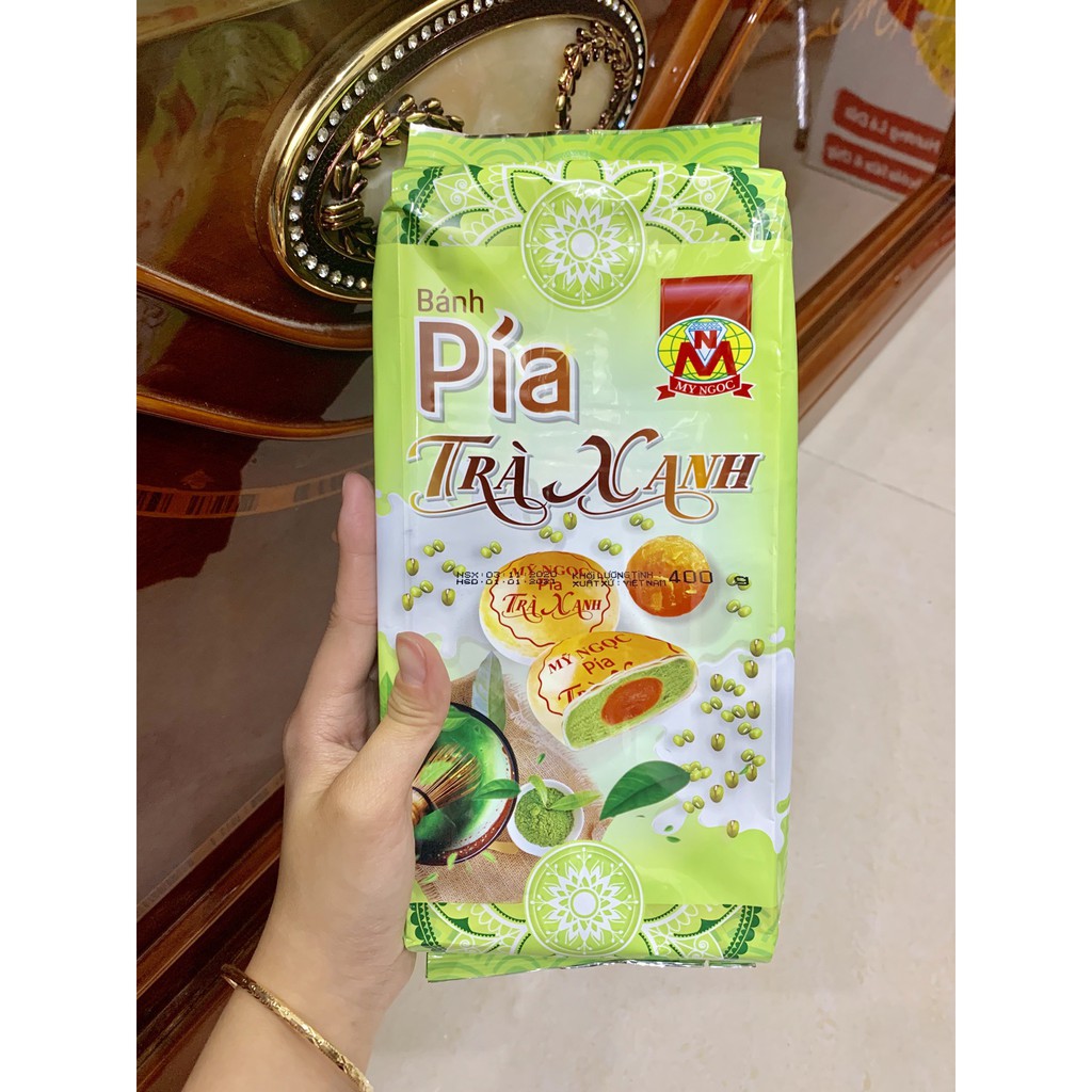 Mỹ Ngọc _ 380g Bánh pía TRÀ XANH [KHÔNG SẦU RIÊNG] - Green Tea Pia Cake 380g [NO DURIAN]