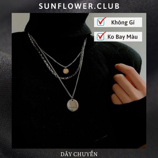 Dây chuyền ba lớp mặt dây chuyền tròn đơn giản phong cách nữ