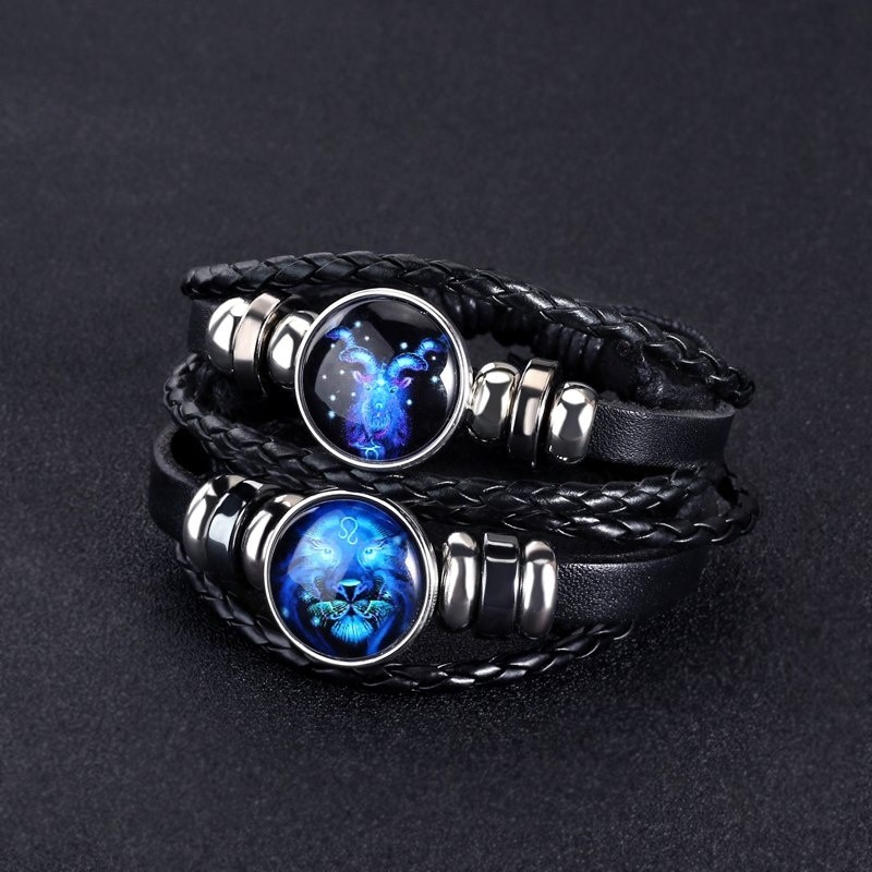 Vòng tay dây da nhiều lớp phối mặt hình 12 cung hoàng đạo cá tính thời trang 2021 | BigBuy360 - bigbuy360.vn