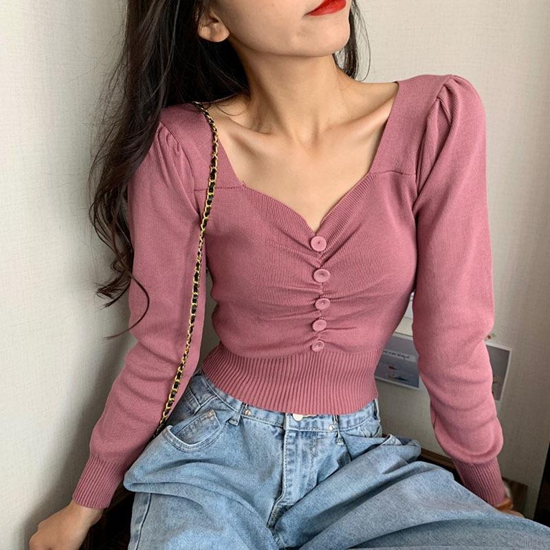 Áo Lửng Tay Dài Cổ Chữ V Thời Trang Dành Cho Nữ