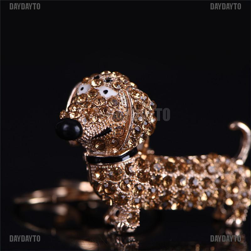 Móc Khóa Hình Chú Chó Dachshund Đính Pha Lê Lấp Lánh Dễ Thương