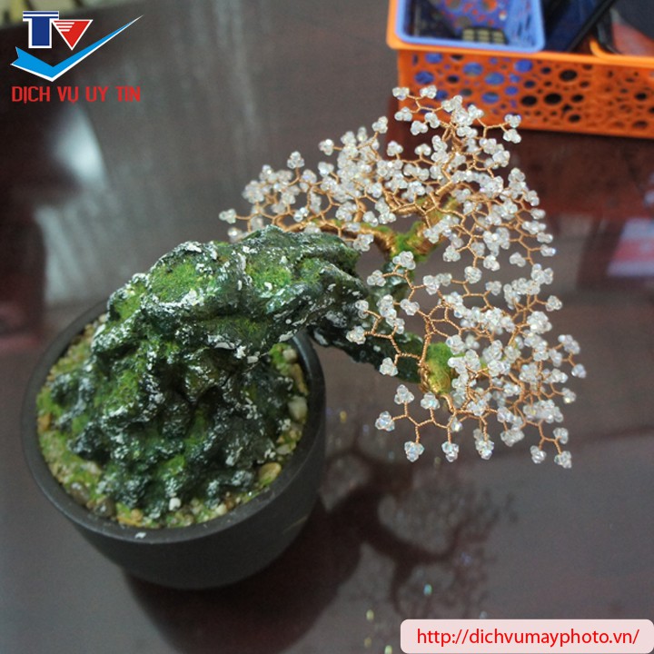 Cây cảnh bonsai hoa lá bằng đá thủy tinh đá pha lê cao cấp đẹp