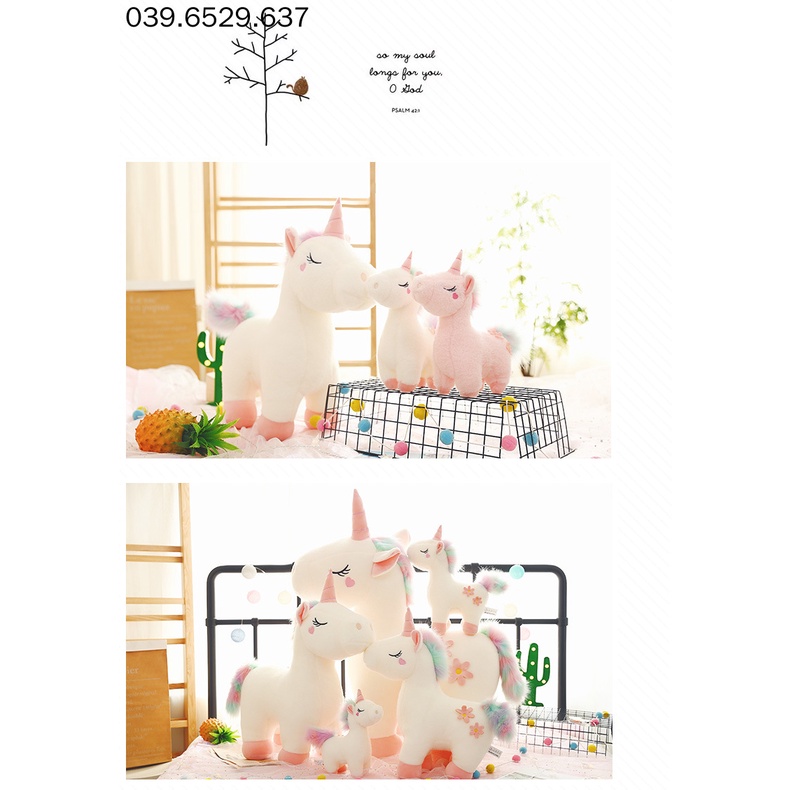 Gấu Bông Kỳ Lân Pony Lông Xù Má Trái Tim Dễ Thương Chất Bông Tinh Khiết An Toàn Cho Bé