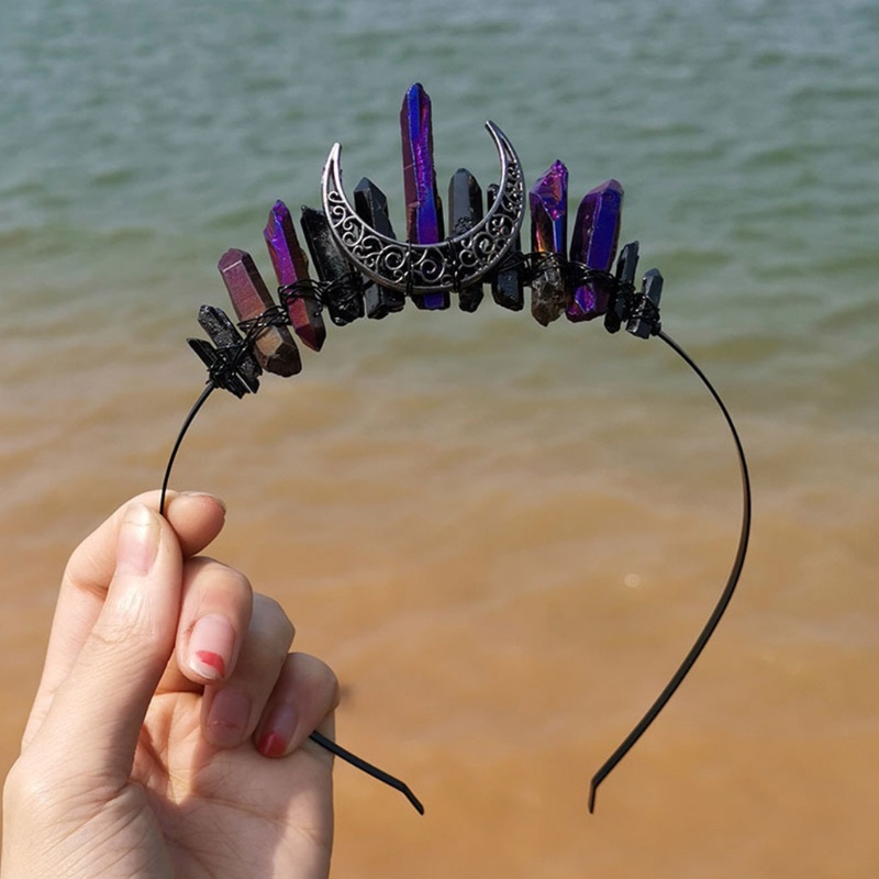 Flgo Băng Đô Cài Tóc Hình Mặt Trăng Pha Lê Nhiều Màu Phong Cách Vintage Cho Cô Dâu