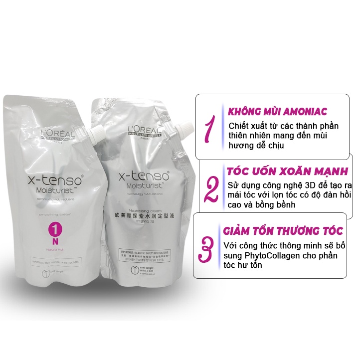 Cặp Thuốc duỗi, Uốn Tóc LOREAL X-TENSO MOISTURIST 400 ML x 2 - Thuốc Uốn Tóc Tại Nhà Lamyra