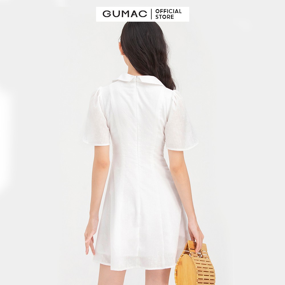 Đầm xòe nữ màu trắng cổ bẻ GUMAC DB725 thanh lịch trẻ trung, hai lớp | BigBuy360 - bigbuy360.vn