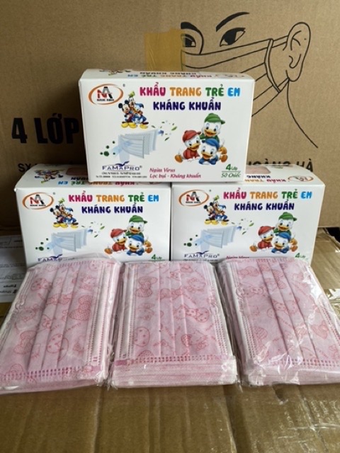 Khẩu trang trẻ em kháng khuẩn Famapro 4 lớp (1 hộp 50 cái) | BigBuy360 - bigbuy360.vn