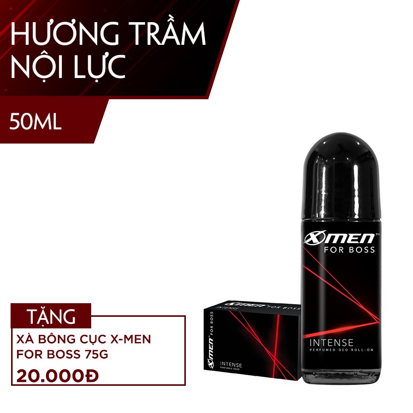 Lăn khử mùi X-Men for Boss Intense 50ml (Tặng Xà bông cục Xmen for Boss 75g giá 20k)