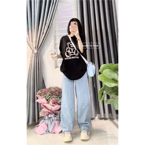 Áo thun cotton tay lỡ unisex - - ÁO gấu che mắt NATION ENJOG - - mẫu hot 2022