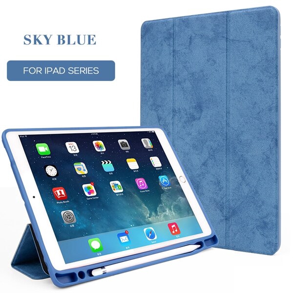 Apple iPad 2018 9.7 2017 with Pencil Holder Silicone Soft Fabric Cover +TPU Back Vintage Smart Case