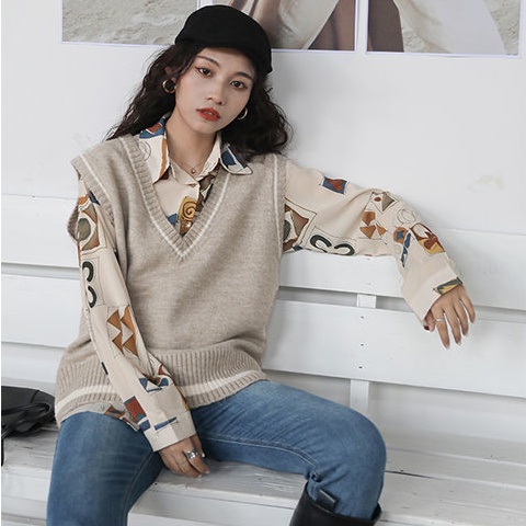 Áo sơ mi tay dài in họa tiết hình học retro thời trang công sở thời trang cho nữ