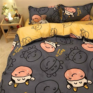 Bộ Drap - Chăn Phao Cotton Poly Bò Dairy Xanh
