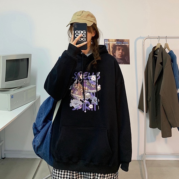 ZHELIHANGFEI Áo Hoodie Dài Tay Form Rộng Phong Cách Preppy