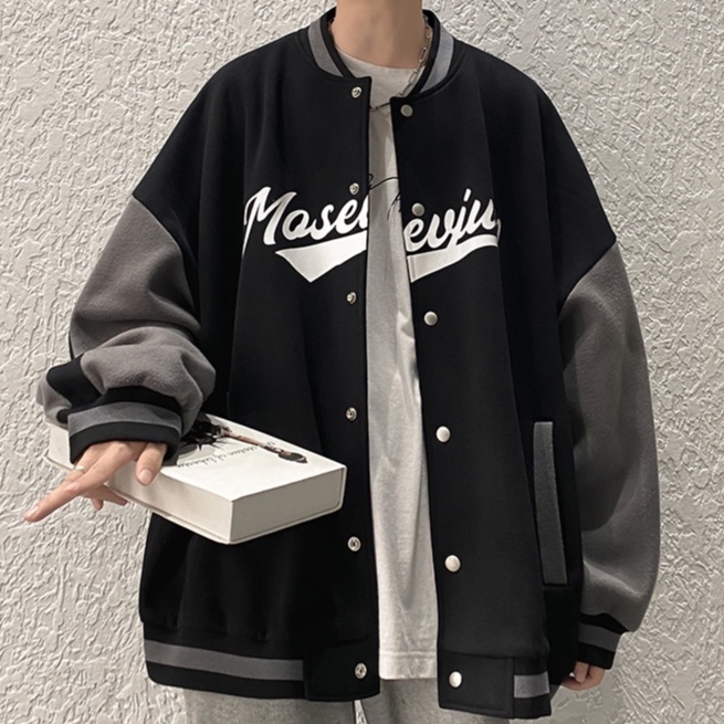 Áo khoác bóng chày nam nữ cổ tròn phong cách Hàn Quốc in họa tiết hoạt hình đường phố cho nữ ovesize ulzzang siêu đẹp cotton Thời trang áo choàng unisex