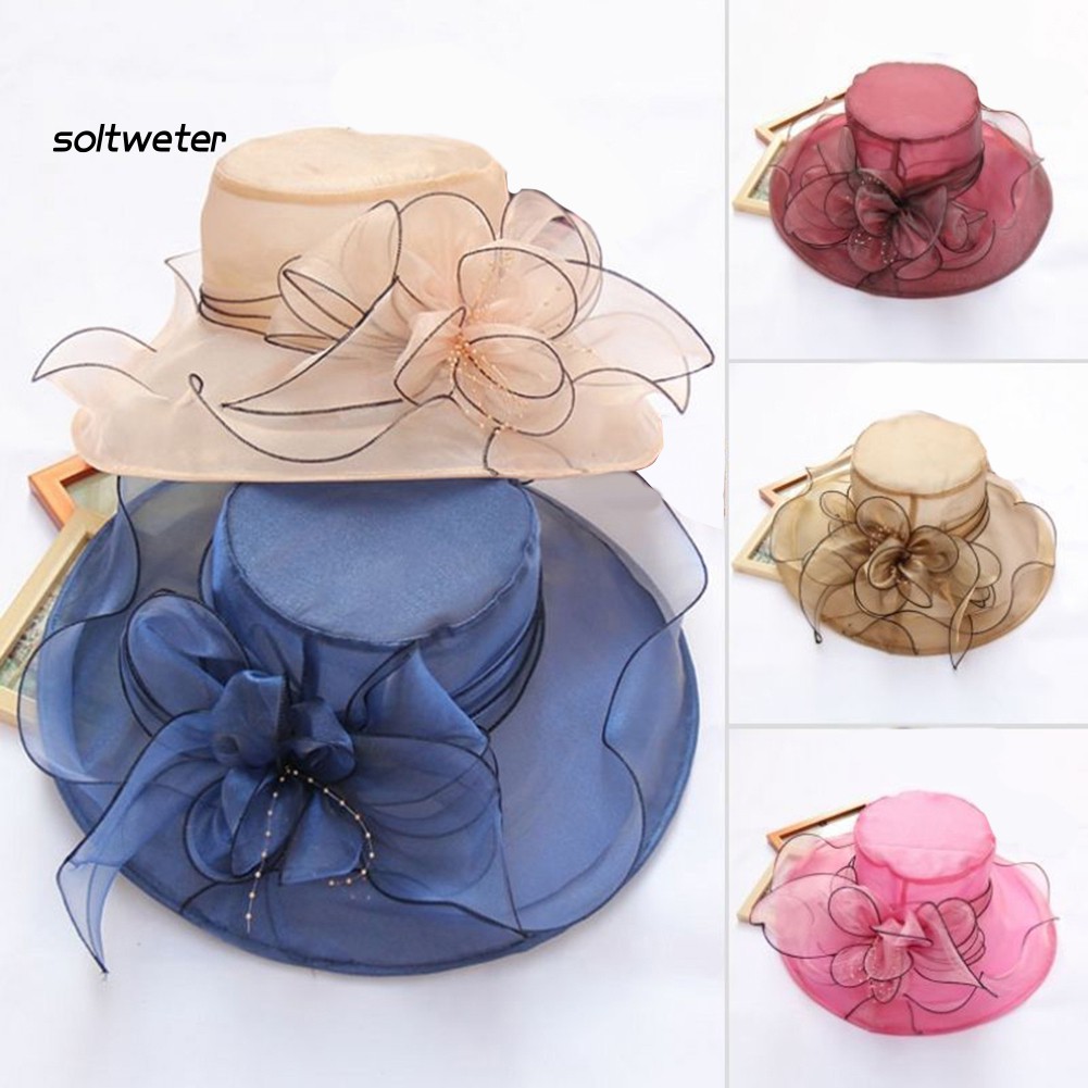 Mũ tròn vành đính hoa thời trang cho nữ