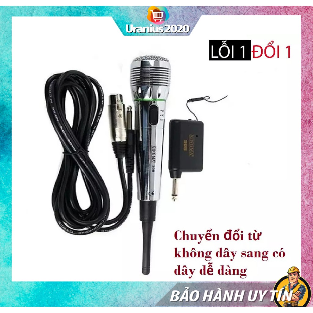 Mic không dây, Micro Không Dây Kết Hợp Có Dây AK 308 Công Nghệ 2 Màng Lọc Âm Tốt, Hát Hay - BẢO HÀNH UY TÍN