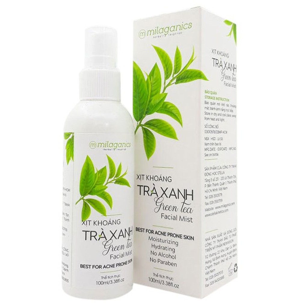 Xịt Khoáng Milaganics Facial Mist Green Tea Trà Xanh Cấp Ẩm Ngừa Mụn 100ml