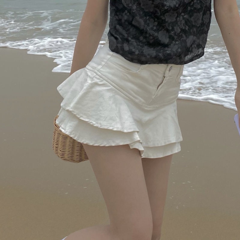 Chân váy jean COZOKC lưng cao phối bèo thiết kế quyến rũ dễ phối đồ